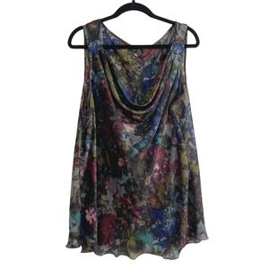 Spense Woman 3X Floral Cowl Neck Sleeveless Blouse Abstract Print Chiffon Top